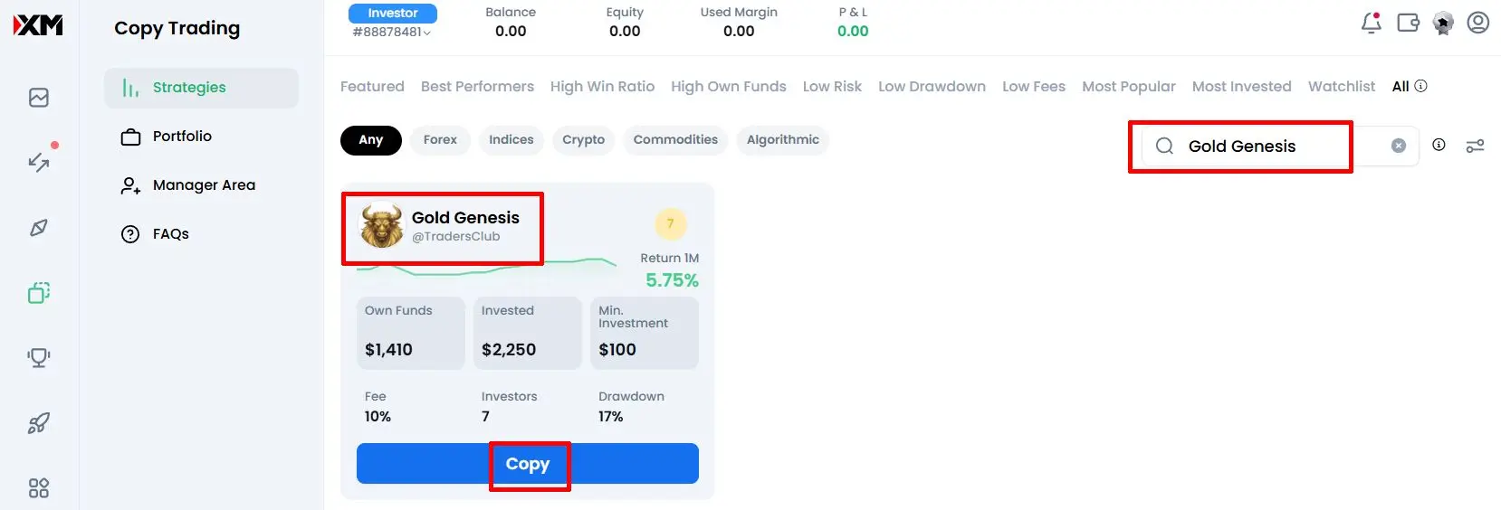 XM Copytrading setup - Step 2 Search and Select